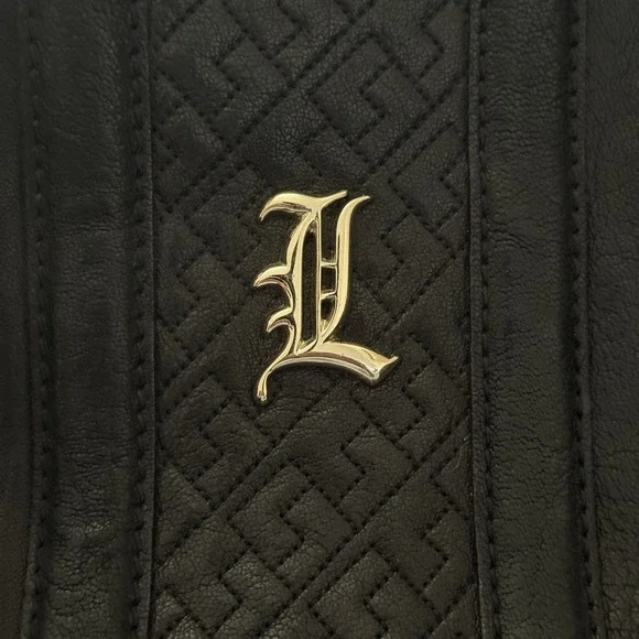 Vintage Y2K L.A.M.B Gwen Stefani Black Leather Purse Shoulder Handbag Lock Charm - Picture 5 of 16